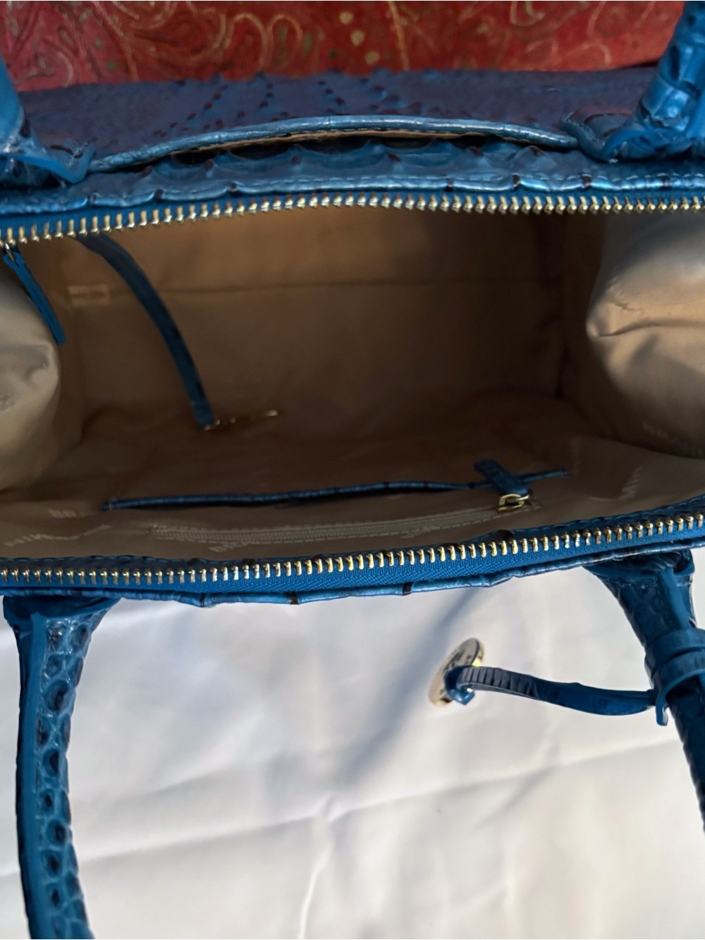 Brahmin Caroline Vibrant Azure Melbourne Croc-Embossed Satchel - Picture 4 of 8